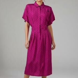 Vintage 90s HEARTS Fuchsia Polka Dot Midi Dress Size 10